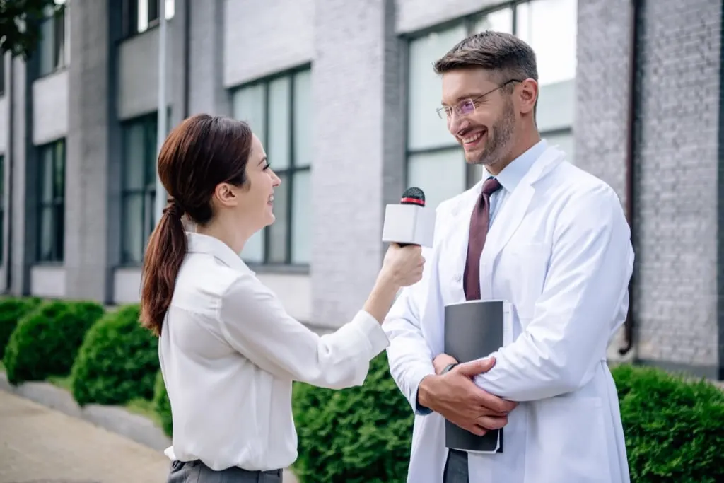 Healthcare professional interviewed on camera for earned media