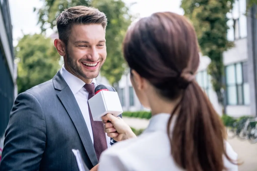 Attorney interviewed on camera in a legal PR session