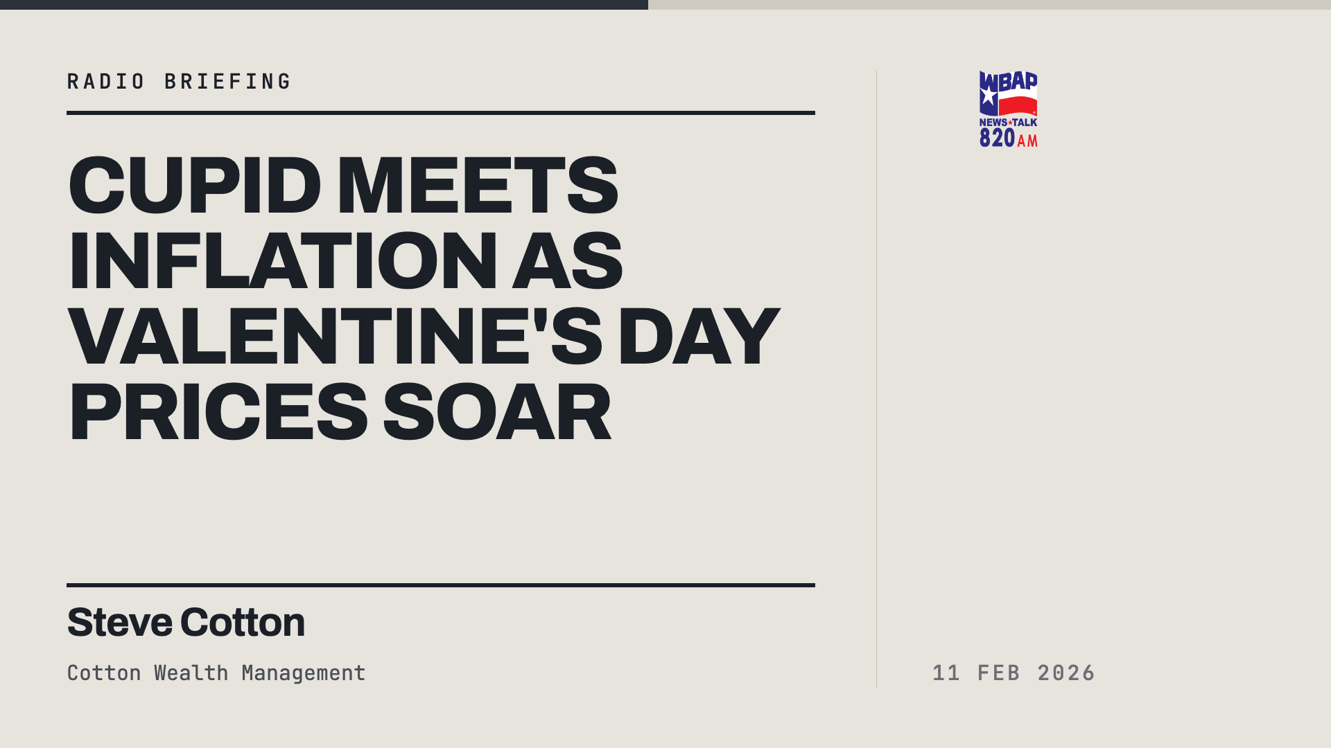 Shareable for Steve Cotton on WBAP: Cupid Meets Inflation As Valentine's Day Prices Soar